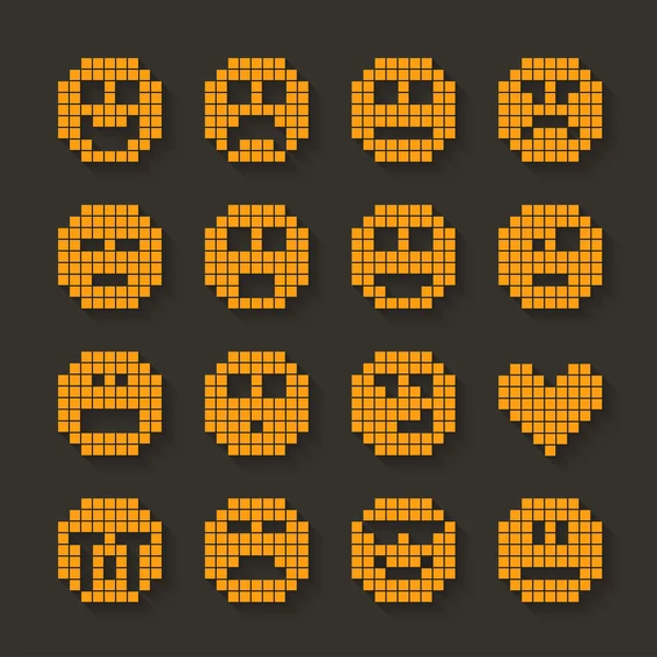 Płaskie pikseli uśmiech ikony zestaw z efekt cienia. — Wektor stockowy