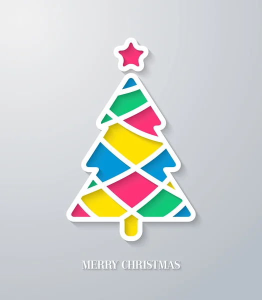 Greeting card with paper cut Christmas tree. — Stock Vector