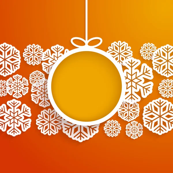 Carte de papier de Noël avec jouet suspendu et flocons de neige . — Image vectorielle