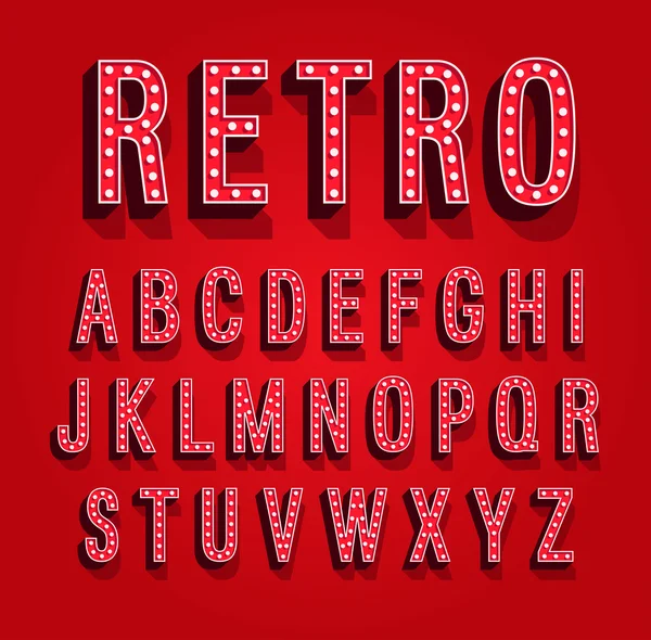 Retro font with light bulbs. — Stock Vector