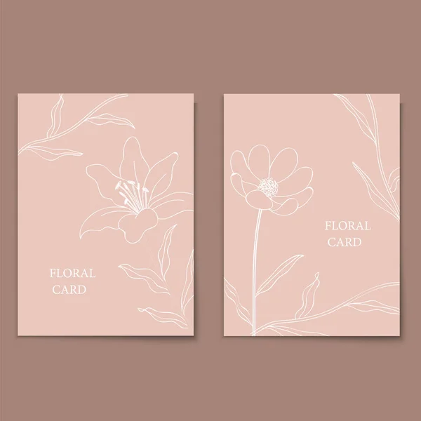 Arte Línea Flor Blanca Juego Tarjetas Estilo Plano Mínimo Dibujo Vectores De Stock Sin Royalties Gratis