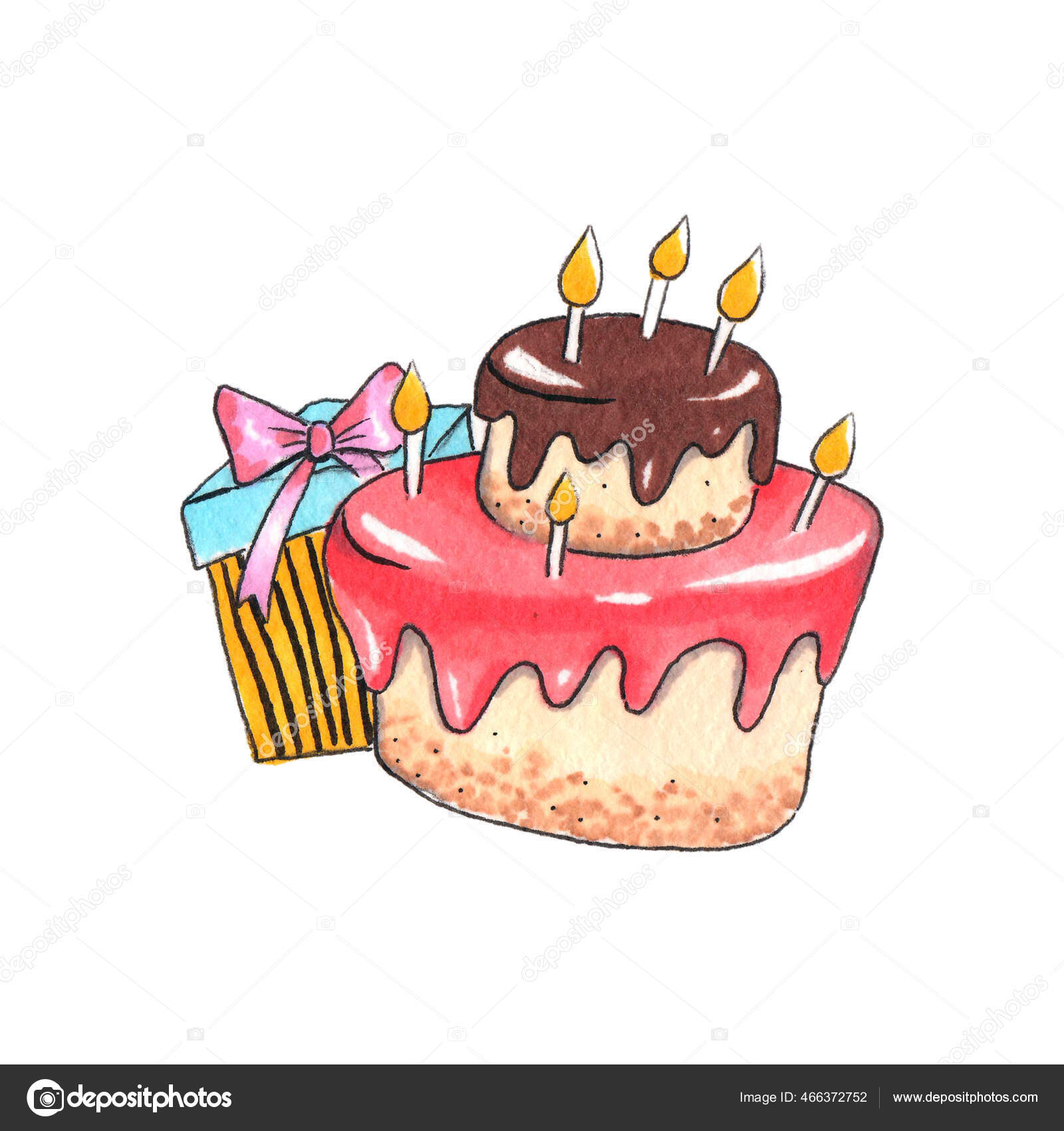 Hand Drawn Watercolor Illustration Clipart Children Design Sweet Cake Candles Stock Photo By C 2reki Hand Drawn Watercolor Illustration Clipart Children Design Sweet Cake Candles Stock Photo By C 2reki