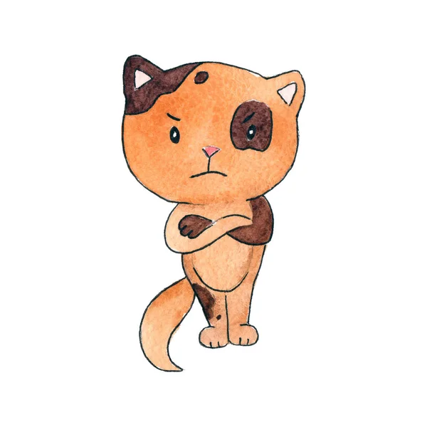 Illustrazione Acquerello Disegnata Mano Clipart Design Dei Bambini Carino Gattino — Foto Stock