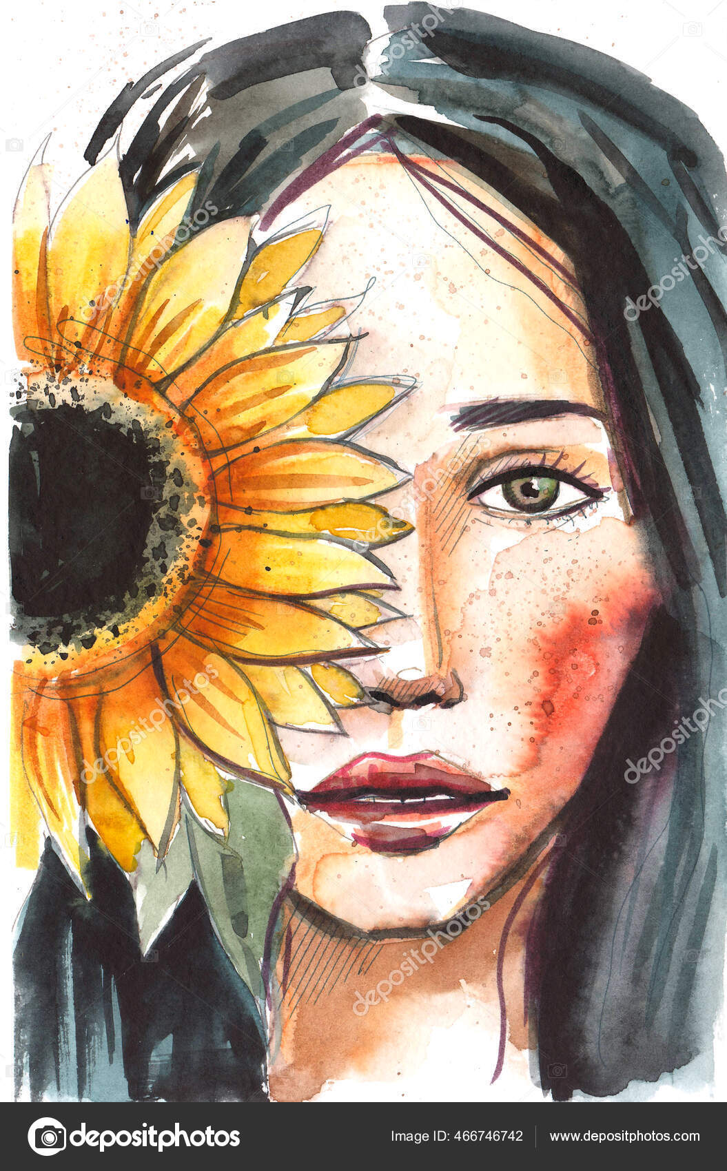 Acuarela Dibujada Mano Cuadro Acuarela Pintada Pintura Artística Chica  Joven Ilustración de stock #466746742 de ©2reki, image size:1055x1700