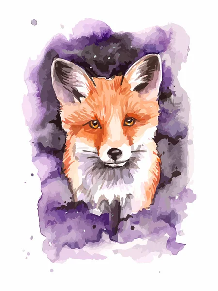 Portrait Red Fox Watercolor Splash Background — Stock Vector