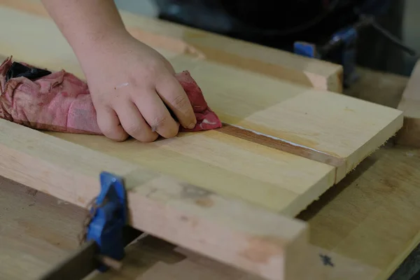 Carpenter Joining Pieces Wood Long Bar Clamp Glue — Stock Photo, Image