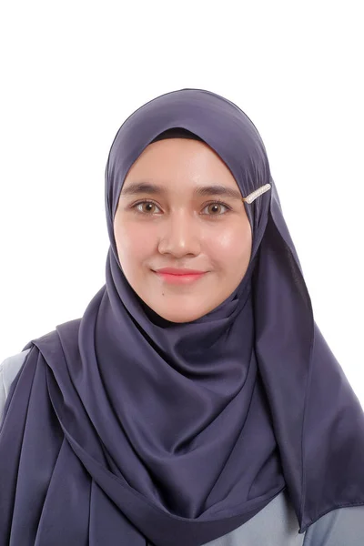 Mooie Aziatische Muslimah Vrouw Model Poseren Witte Achtergrond Met Verschillende — Stockfoto