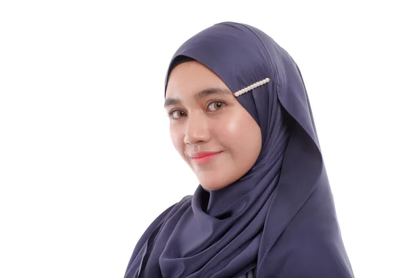Mooie Aziatische Muslimah Vrouw Model Poseren Witte Achtergrond Met Verschillende — Stockfoto