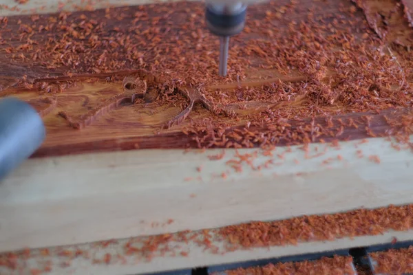 Cnc Maschinenbearbeitung Nahaufnahme Einer Maschine Mit Numerischer Steuerung Die Holz — Stockfoto