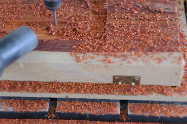 Cnc Machine Working Close Shot Machine Numerical Control Cuts Wood — Stock Photo, Image