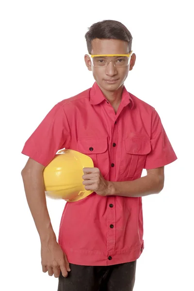 Construction Worker Helmet Eye Protection Isolated White Background Safetu Equipment — Fotografia de Stock