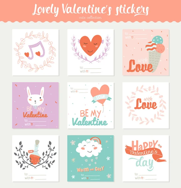 Square Valentines day gift tags — Stock Vector