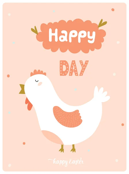Happy Easter card with chicken — Stock Vector