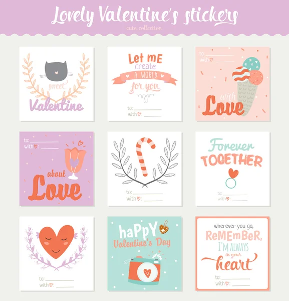Square Valentines day gift tags — Stock Vector