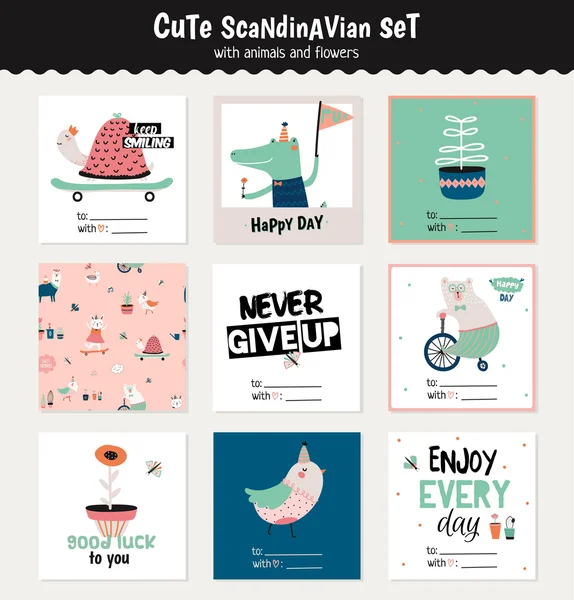 Lindo conjunto escandinavo de tarjetas de felicitación — Vector de stock