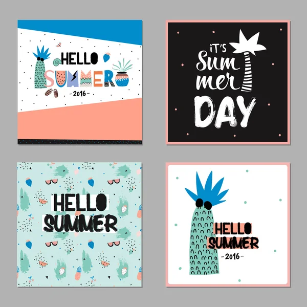 Aranyos Hello nyári képeslapok — Stock Vector