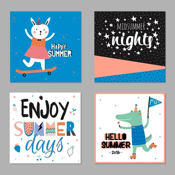 Cute Hello Summer Cards — Stock Vector