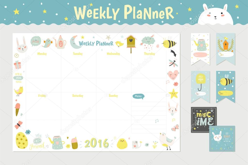 Cute Calendar Weekly Planner — Stock Vector © one7thlifetime 121899522