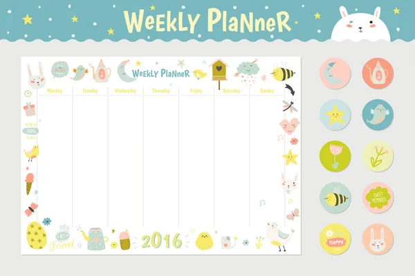 Ładny kalendarz tygodniowy Planner — Wektor stockowy