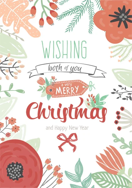 ビンテージの陽気なクリスマスと幸福な新しい年のカード — ストックベクタ