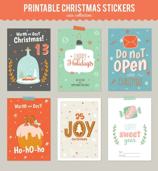 Colección de 6 tarjetas y etiquetas de regalo de Navidad — Vector de stock