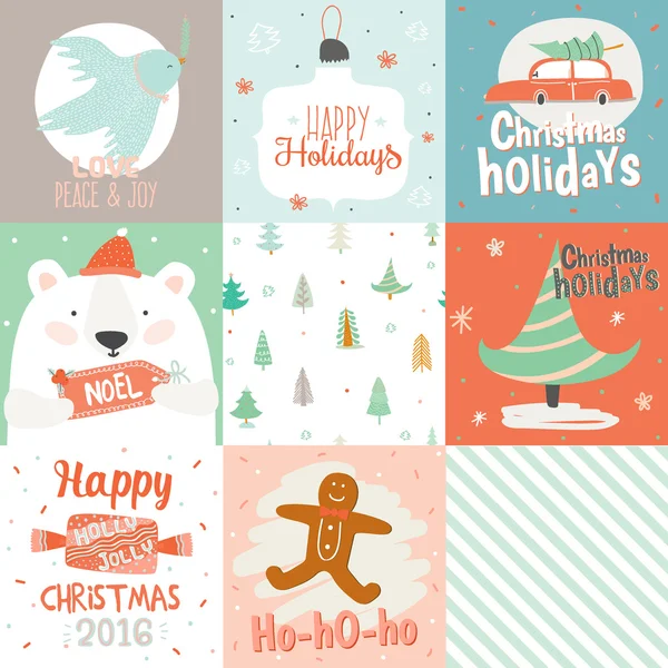 Collection of 9 Christmas gift tags and cards — Stock Vector