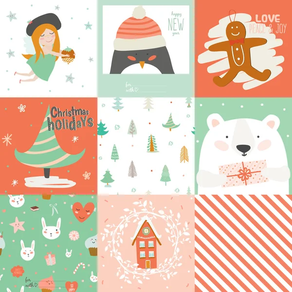Coleção de 9 etiquetas de presente de Natal e cartões — Vetor de Stock