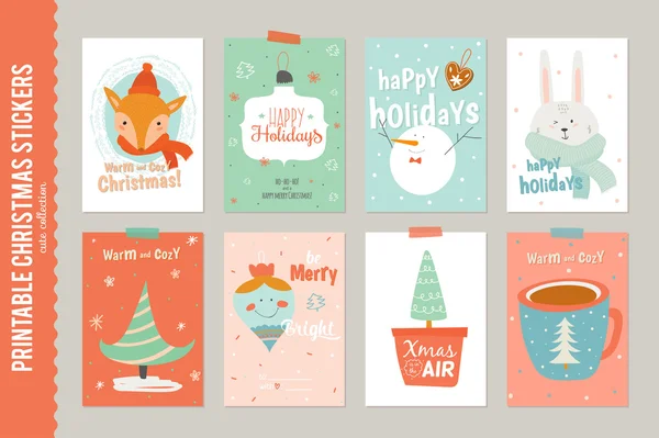 Collection de 8 étiquettes et cartes cadeaux de Noël — Image vectorielle
