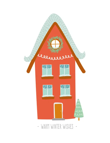 Christmas card with winter character house — Stock Vector