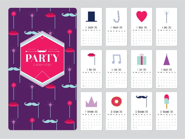 Calendario inusual para 2015 con elementos de fiesta etro — Vector de stock