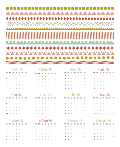 Vintage-Weihnachts- und Neujahrskalender für 2015 mit niedlicher Typografie. — Stockvektor