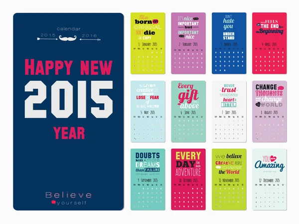 Calendario augurale Natale e Capodanno 2015 con simpatica tipografia — Vettoriale Stock