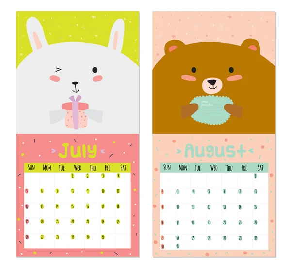 Unusual calendar for 2015 with cartoon and funny animals. — Stock Vector