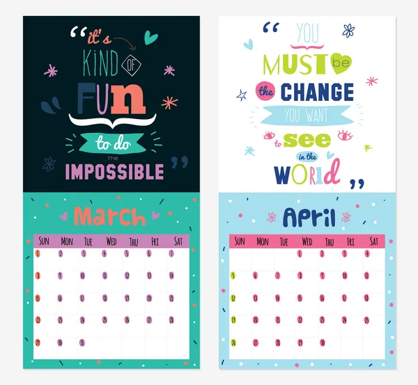 Calendario de pared de Año Nuevo para 2015 con citas inspiradoras y motivacionales — Vector de stock