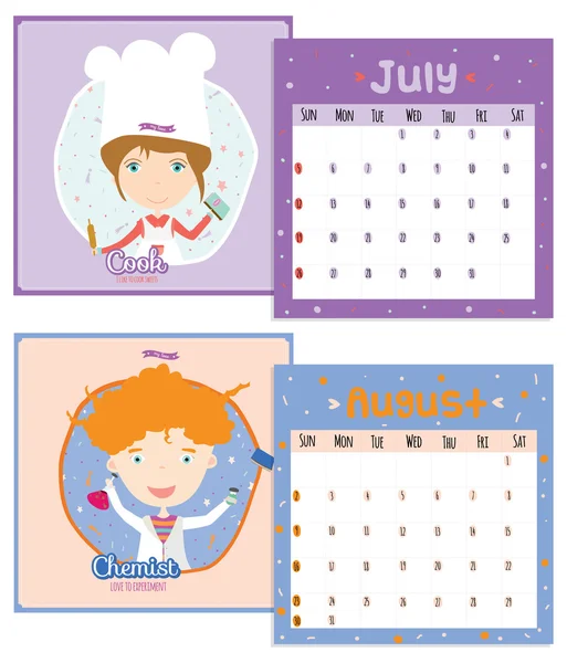 Unusual calendar for 2015 with cartoon and funny Professions. — Stock Vector