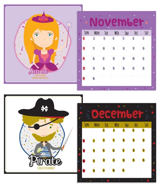 Calendario inusual para 2015 con dibujos animados y divertidas profesiones — Archivo Imágenes Vectoriales