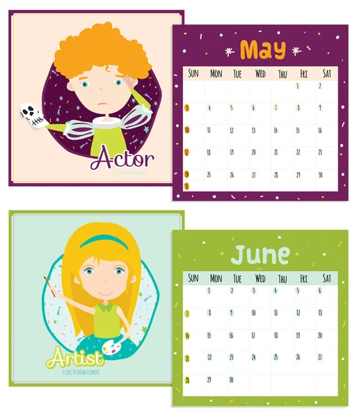 2015 calendar with Professions — Stock Vector