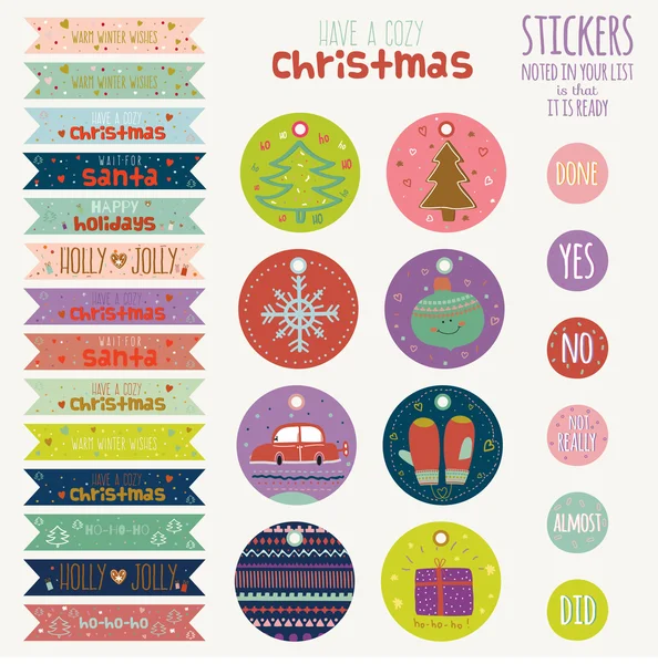 Christmas and New Year greeting stickers — Stock Vector