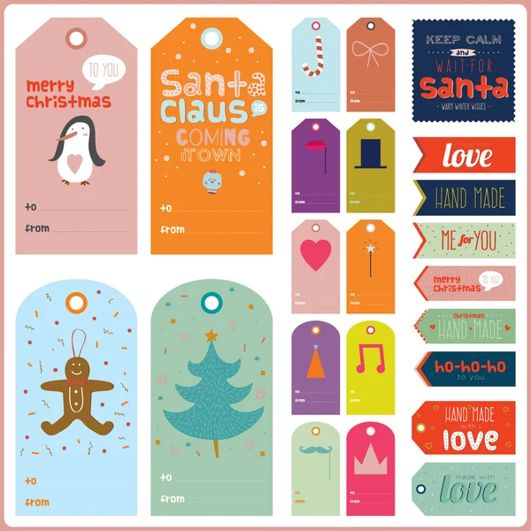 Christmas and New Year greeting stickers — Stock Vector