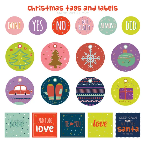 Christmas and New Year greeting stickers — Stock Vector