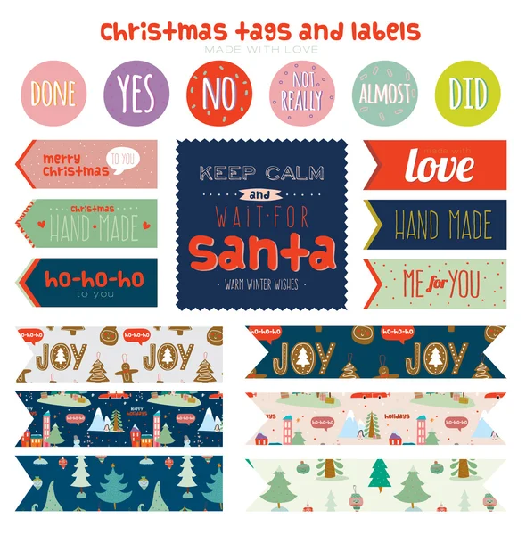 Christmas and New Year greeting stickers — Stock Vector