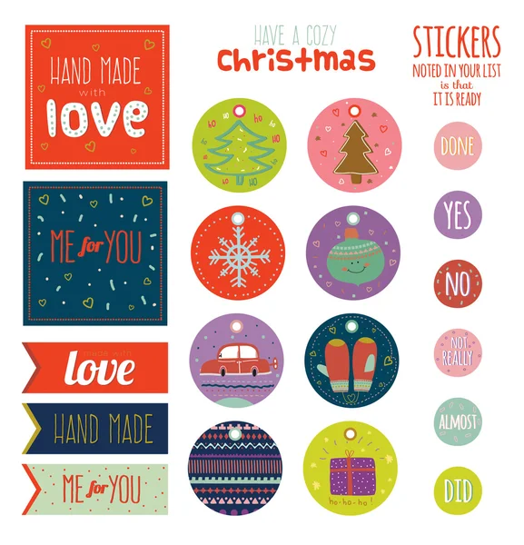 Christmas and New Year greeting stickers — Stock Vector