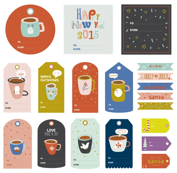 Winter coffee and tea stickers — Stock Vector