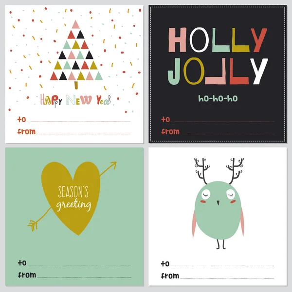 Conjunto de tarjetas de felicitación cuadradas con Navidad — Vector de stock