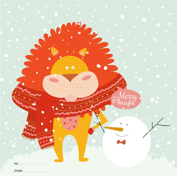 Милый снеговик с тигром завернутым в шарф — стоковый вектор