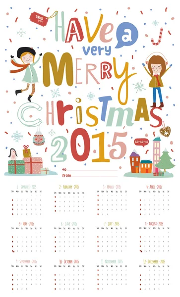 Calendrier de voeux pour 2015 avec typographie mignonne — Image vectorielle