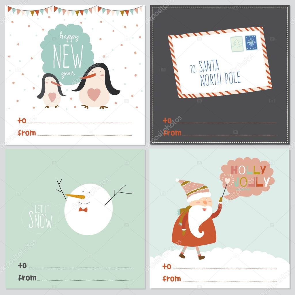 Set of square greeting cards with Christmas