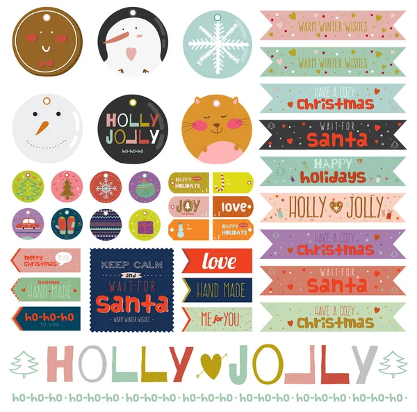 Christmas and New Year greeting stickers — Stock Vector