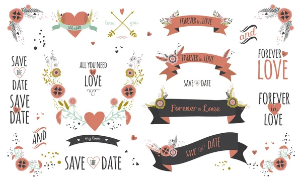 Ensemble romantique mariage — Image vectorielle