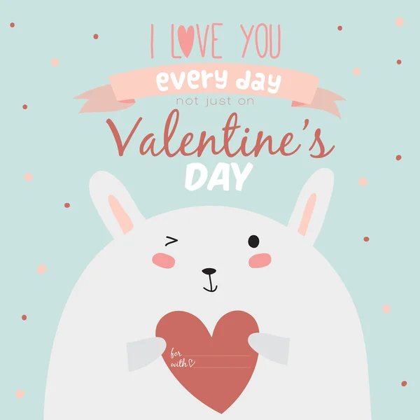 Aftelkalender voor Valentijnsdag kaart met konijn — Stockvector